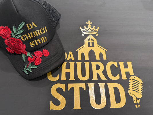 Da Church Stud Floral Crown Trucker (Black with Red Roses)