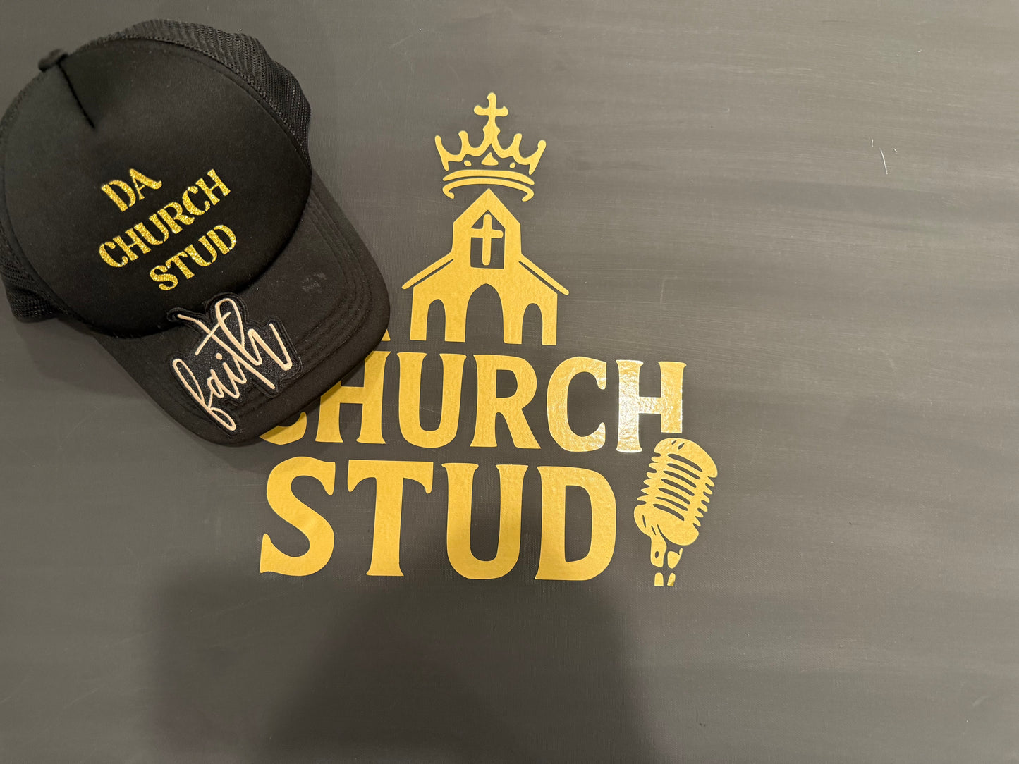 Da Church Stud Logo Trucker (Black with Gold Embroidery)
